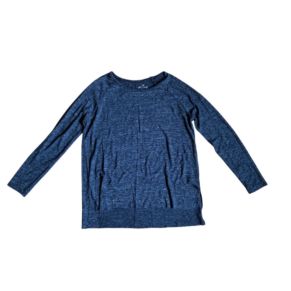 American Eagle Soft & Sexy Plush Long Sleeve Top Black Heathered Medium